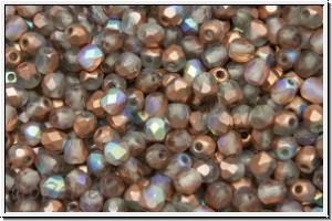 B�hm. Glasschliffperle, feuerpol., 3mm, crystal, trans., copper AB. matte, 50 Stk.