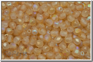 B�hm. Glasschliffperle, feuerpol., 3mm, crystal, trans., yellow AB, matte, 50 Stk.