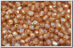 B�hm. Glasschliffperle, feuerpol., 3mm, crystal, trans., orange AB, matte, 50 Stk.