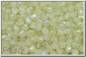B�hm. Glasschliffperle, feuerpol., 3mm, crystal, trans., green AB, matte, 50 Stk.