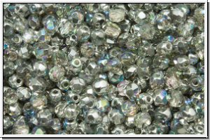 B�hm. Glasschliffperle, feuerpol., 3mm, crystal, trans., silver AB, 50 Stk.
