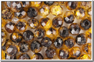 B�hm. Glasschliffperle, feuerpol., 8mm, amber/topaz, trans., cracked, 10 Stk.