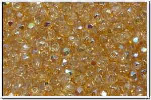 B�hm. Glasschliffperle, feuerpol., 3mm, crystal, trans., yellow AB, 50 Stk.