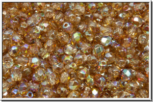 B�hm. Glasschliffperle, feuerpol., 3mm, crystal, trans., brown AB, 50 Stk.