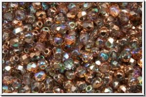 B�hm. Glasschliffperle, feuerpol., 3mm, crystal, trans., copper AB. 50 Stk.