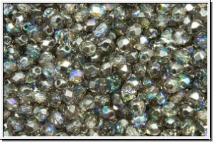 B�hm. Glasschliffperle, feuerpol., 3mm, crystal, trans., graphite AB, 50 Stk.