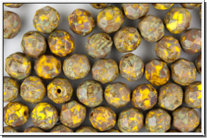 B�hm. Glasschliffperle, feuerpol., 8mm, yellow, op., silverpicasso, 10 Stk.