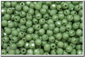 B�hm. Glasschliffperle, feuerpol., 3mm, white, op., green marbled, 50 Stk.