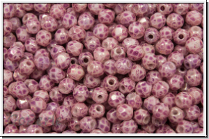 B�hm. Glasschliffperle, feuerpol., 3mm, white, op., pink marbled, 50 Stk.