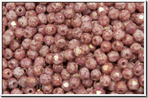 B�hm. Glasschliffperle, feuerpol., 3mm, white, op., lila marbled, 50 Stk.