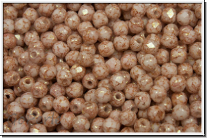 B�hm. Glasschliffperle, feuerpol., 3mm, white, op., rose gold marbled, 50 Stk.