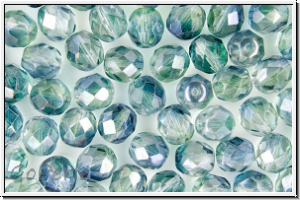 B�hm. Glasschliffperle, feuerpol., 8mm, crystal, trans., blue/green luster, 10 Stk.