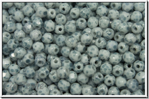 B�hm. Glasschliffperle, feuerpol., 3mm, white, op., blue/grey marbled, 50 Stk.