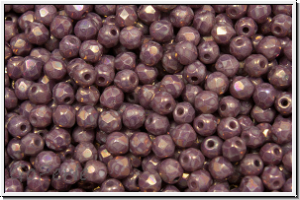 B�hm. Glasschliffperle, feuerpol., 3mm, white, op., purple irisierend, 50 Stk.