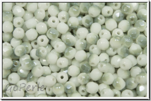 B�hm. Glasschliffperle, feuerpol., 3mm, white, op., half blue lagoon, 50 Stk.