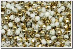 B�hm. Glasschliffperle, feuerpol., 3mm, white, op., half brass, 50 Stk.