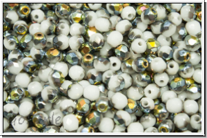B�hm. Glasschliffperle, feuerpol., 3mm, white, op., half marea, 50 Stk.