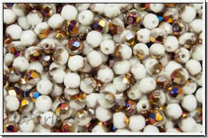 B�hm. Glasschliffperle, feuerpol., 3mm, white, op., half sliperit, 50 Stk.