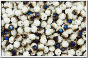 B�hm. Glasschliffperle, feuerpol., 3mm, white, op., half azuro, 50 Stk.