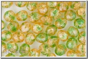 B�hm. Glasschliffperle, feuerpol., 8mm, amber/green, trans., cracked, 10 Stk.