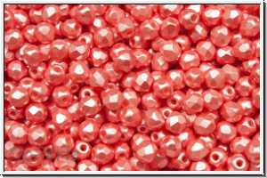 B�hm. Glasschliffperle, feuerpol., 3mm, white, alabaster, lt. coral pastel, 50 Stk.