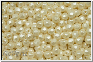 B�hm. Glasschliffperle, feuerpol., 3mm, white, alabaster, lt. cream pearl pastel, 50 Stk.