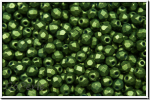 B�hm. Glasschliffperle, feuerpol., 3mm, white, alabaster, dk. olivine, gold shine, 50 Stk.
