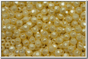 B�hm. Glasschliffperle, feuerpol., 3mm, white, alabaster, cream pastel, 50 Stk.
