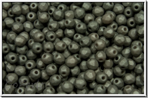 B�hm. Glasschliffperle, feuerpol., 3mm, white, alabaster, grey pastel, matte, 50 Stk.