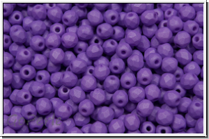 B�hm. Glasschliffperle, feuerpol., 3mm, white, alabaster, lila pastel, matte, 50 Stk.