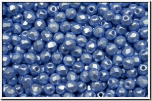 B�hm. Glasschliffperle, feuerpol., 3mm, white, alabaster, lt. sapphire pastel, 50 Stk.