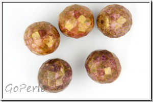 B�hm. Glasschliffperle, feuerpol., 14mm, white, opaque, rose gold luster, 5 Stk.