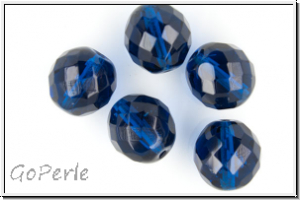 B�hm. Glasschliffperle, feuerpol., 14mm, capri blue, trans., 5 Stk.