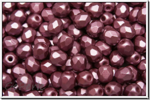 B�hm. Glasschliffperle, feuerpol., 4mm, white, alabaster, burgundy pastel, 50 Stk.