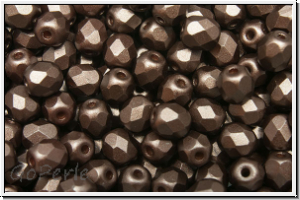 B�hm. Glasschliffperle, feuerpol., 4mm, white, alabaster, dk. brown pastel, 50 Stk.