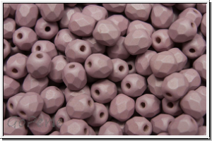 B�hm. Glasschliffperle, feuerpol., 4mm, white, alabaster, lt. wine less pastel, matte, 50 Stk.