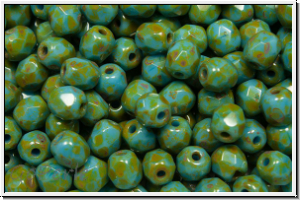 B�hm. Glasschliffperle, feuerpol., 4mm, capri blue, alabaster, picasso, 50 Stk.