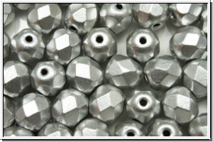 B�hm. Glasschliffperle, feuerpol., 6mm, silver, met., satin, 25 Stk.