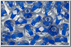 B�hm. Glasschliffperle, feuerpol., 6mm, crystal, trans., blue-ld., 25 Stk.