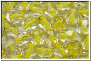 B�hm. Glasschliffperle, feuerpol., 6mm, crystal, trans., pale yellow-ld., 25 Stk.