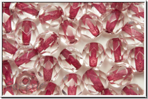 B�hm. Glasschliffperle, feuerpol., 6mm, crystal, trans., dk. red-ld., 25 Stk.