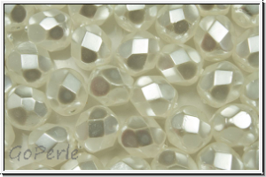 B�hm. Glasschliffperle, feuerpol., 6mm, crystal, trans., white pearl, 25 Stk.