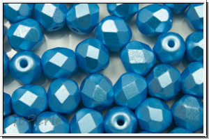 B�hm. Glasschliffperle, feuerpol., 6mm, white, alabaster, turquoise pastel, 25 Stk.