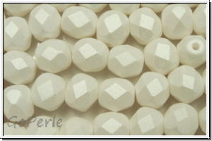 B�hm. Glasschliffperle, feuerpol., 6mm, white, alabaster, white pastel, matte, 25 Stk.