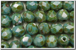 B�hm. Glasschliffperle, feuerpol., 6mm, white, op., blue/brown marbled, 25 Stk.