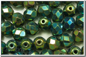 B�hm. Glasschliffperle, feuerpol., 6mm, green, met., iris., 25 Stk.