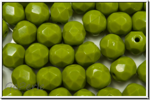 B�hm. Glasschliffperle, feuerpol., 6mm, olivine, dk., op., 25 Stk.