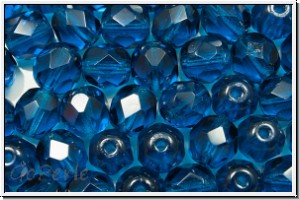 B�hm. Glasschliffperle, feuerpol., 6mm, capri blue, trans., 25 Stk.