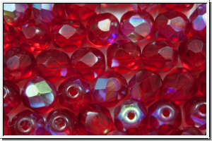 B�hm. Glasschliffperle, feuerpol., 6mm, siam, trans., AB, 25 Stk.