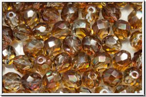 B�hm. Glasschliffperle, feuerpol., 8mm, crystal, trans., half apricot luster, 10 Stk.